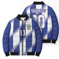 Argentinian Football Custom Bomber Puffer Jacket Fileteado Art Style Albiceleste Vertical Stripe