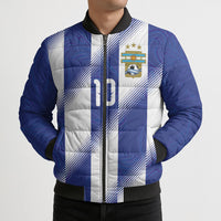 Argentinian Football Custom Bomber Puffer Jacket Fileteado Art Style Albiceleste Vertical Stripe