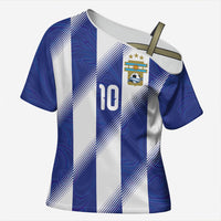 Argentinian Football Custom Cross Shoulder Shirt Fileteado Art Style Albiceleste Vertical Stripe