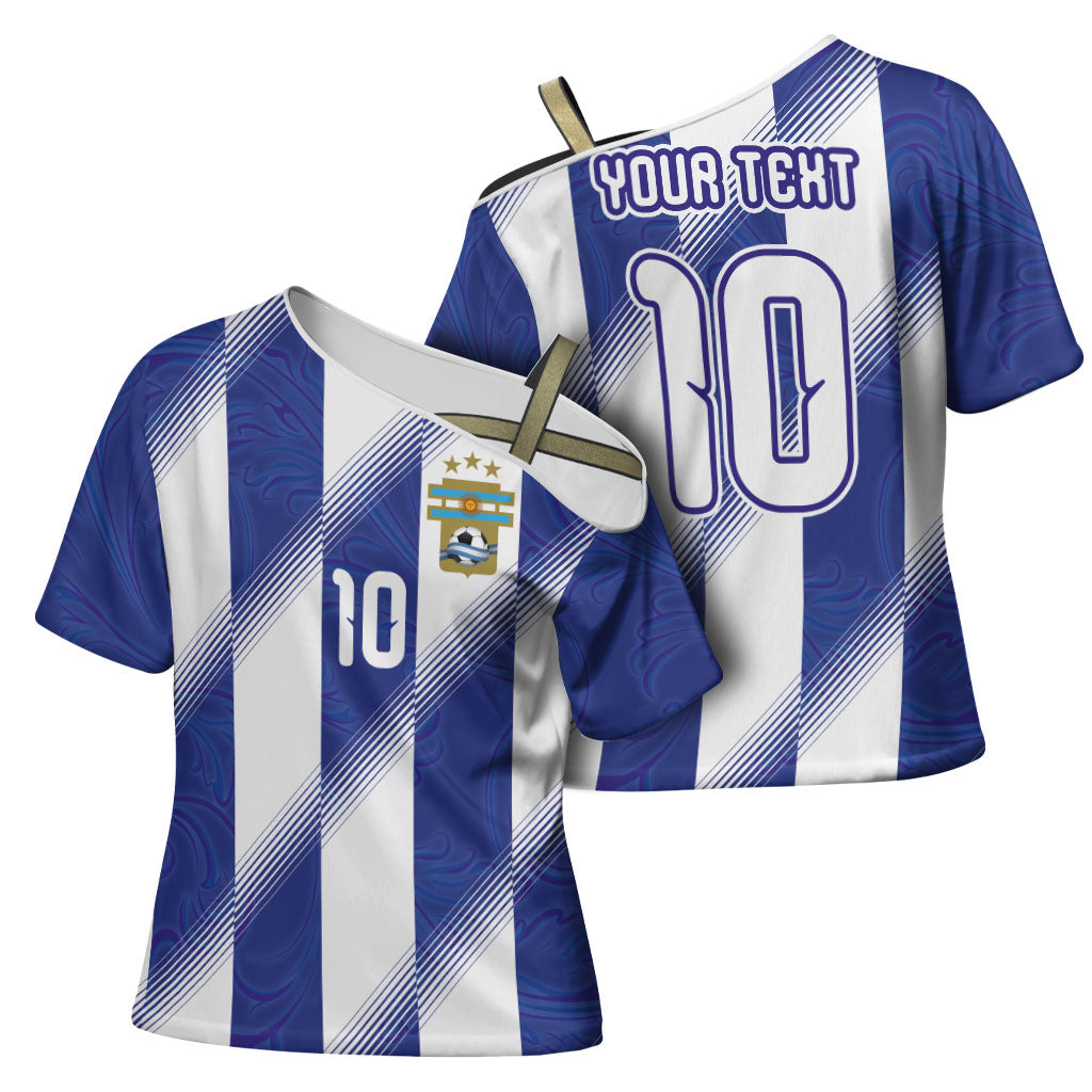 Argentinian Football Custom Cross Shoulder Shirt Fileteado Art Style Albiceleste Vertical Stripe
