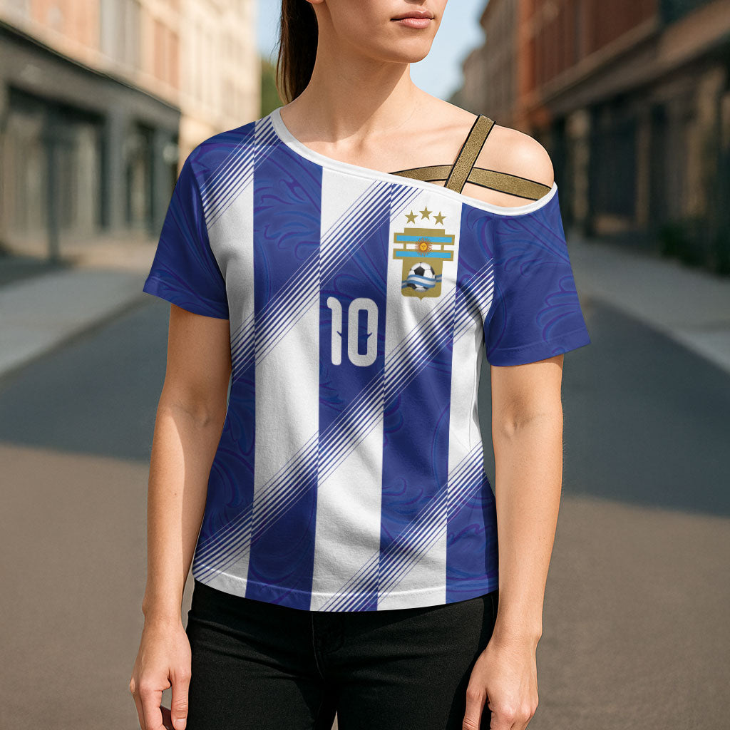 Argentinian Football Custom Cross Shoulder Shirt Fileteado Art Style Albiceleste Vertical Stripe