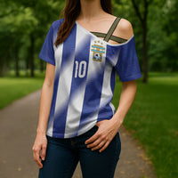 Argentinian Football Custom Cross Shoulder Shirt Fileteado Art Style Albiceleste Vertical Stripe