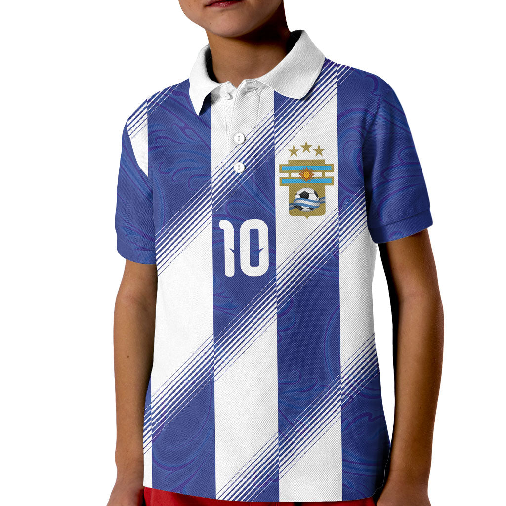 Argentinian Football Custom Kid Polo Shirt Fileteado Art Style Albiceleste Vertical Stripe