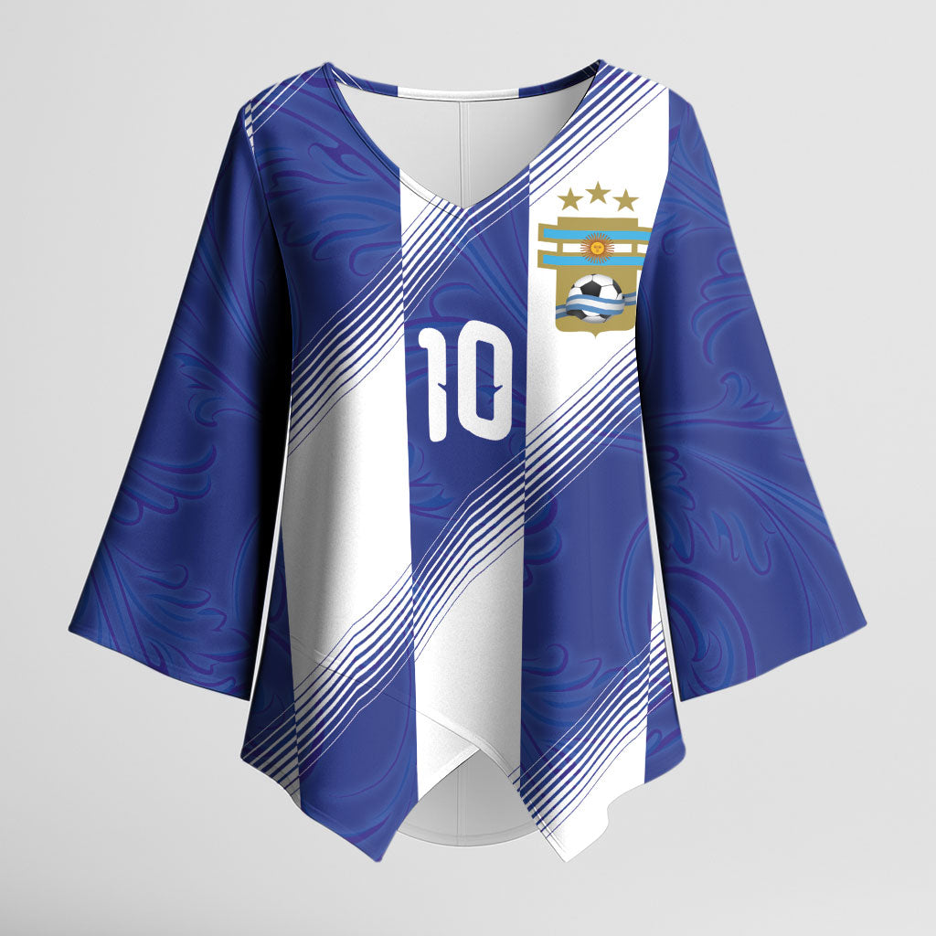 Argentinian Football Custom Kimono Sleeve Blouse Fileteado Art Style Albiceleste Vertical Stripe