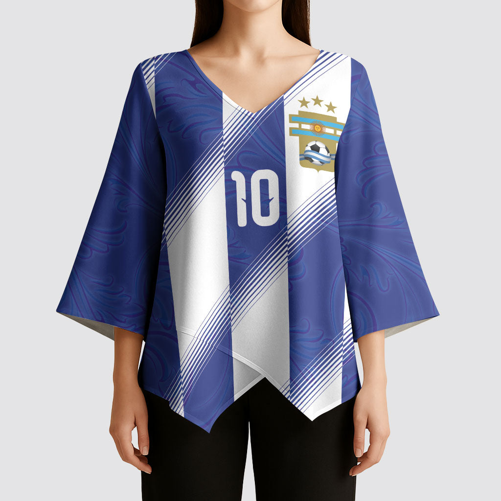 Argentinian Football Custom Kimono Sleeve Blouse Fileteado Art Style Albiceleste Vertical Stripe