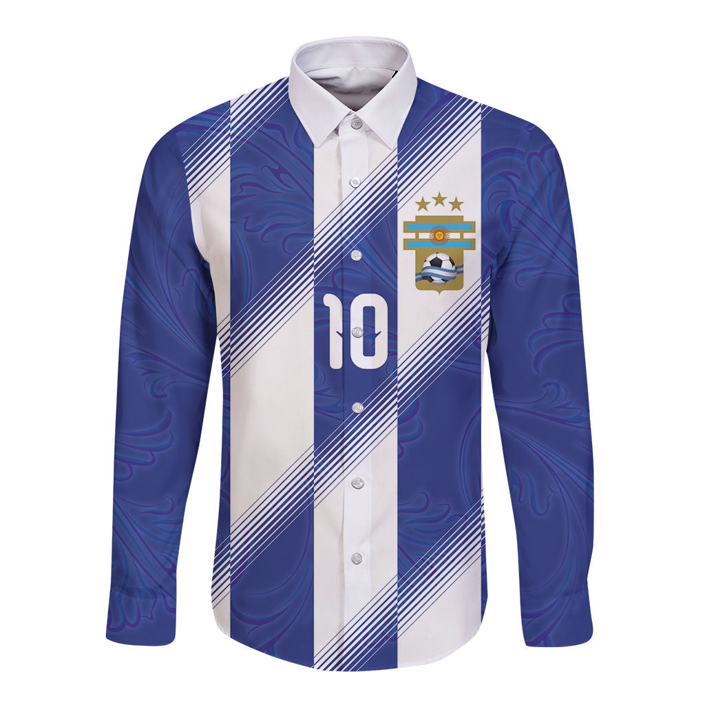 Argentinian Football Custom Long Sleeve Button Shirt Fileteado Art Style Albiceleste Vertical Stripe