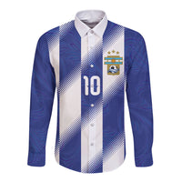 Argentinian Football Custom Long Sleeve Button Shirt Fileteado Art Style Albiceleste Vertical Stripe