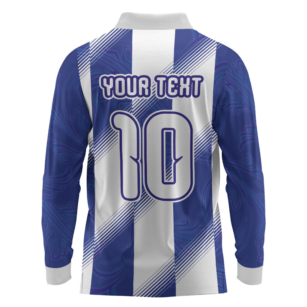 Argentinian Football Custom Long Sleeve Polo Shirt Fileteado Art Style Albiceleste Vertical Stripe