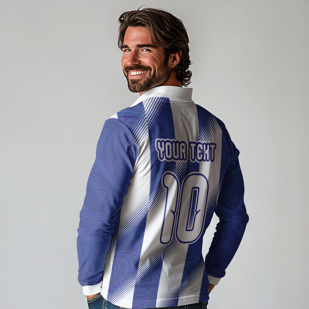 Argentinian Football Custom Long Sleeve Polo Shirt Fileteado Art Style Albiceleste Vertical Stripe