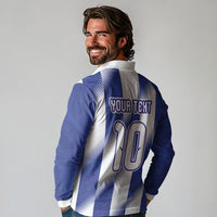 Argentinian Football Custom Long Sleeve Polo Shirt Fileteado Art Style Albiceleste Vertical Stripe