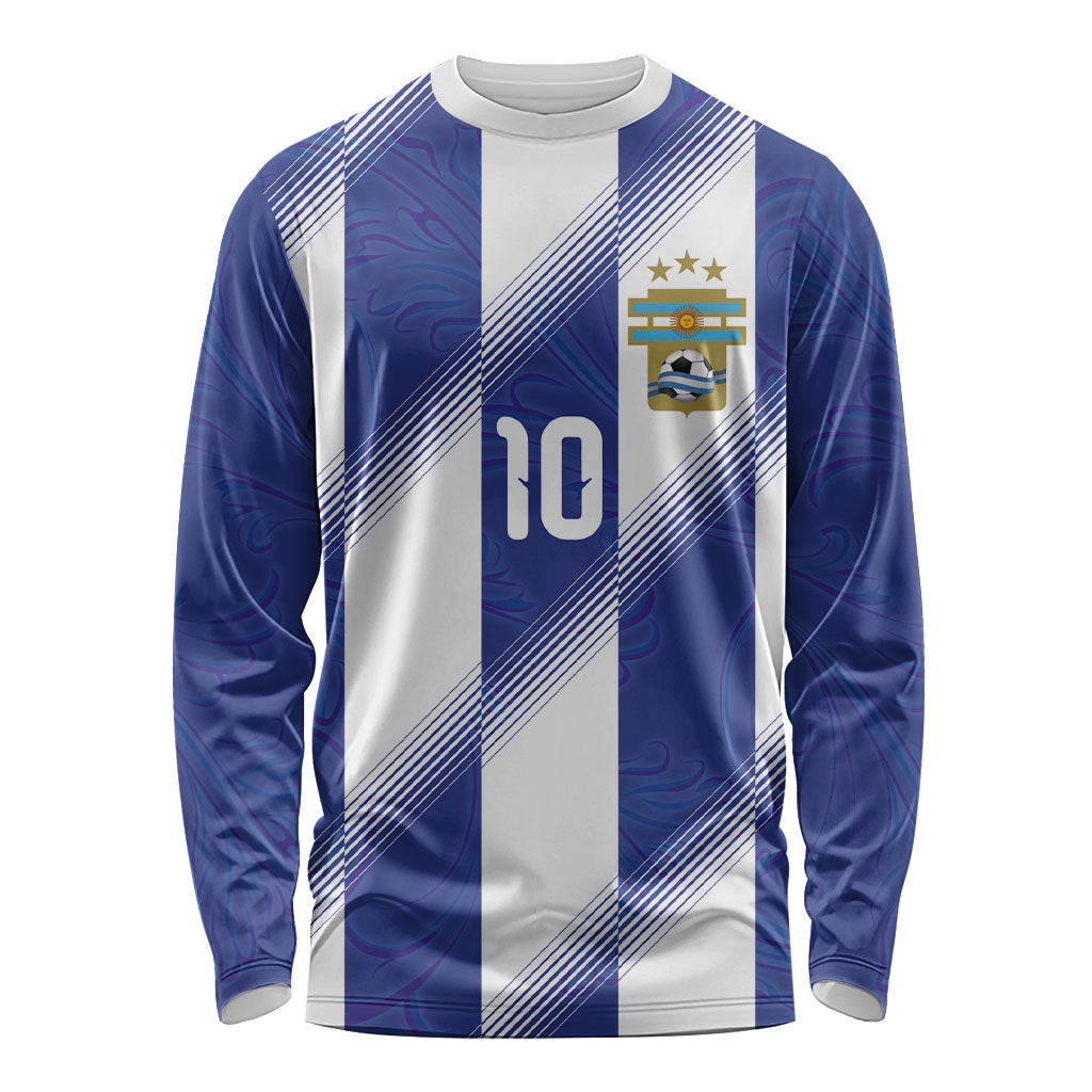 Argentinian Football Custom Long Sleeve Shirt Fileteado Art Style Albiceleste Vertical Stripe
