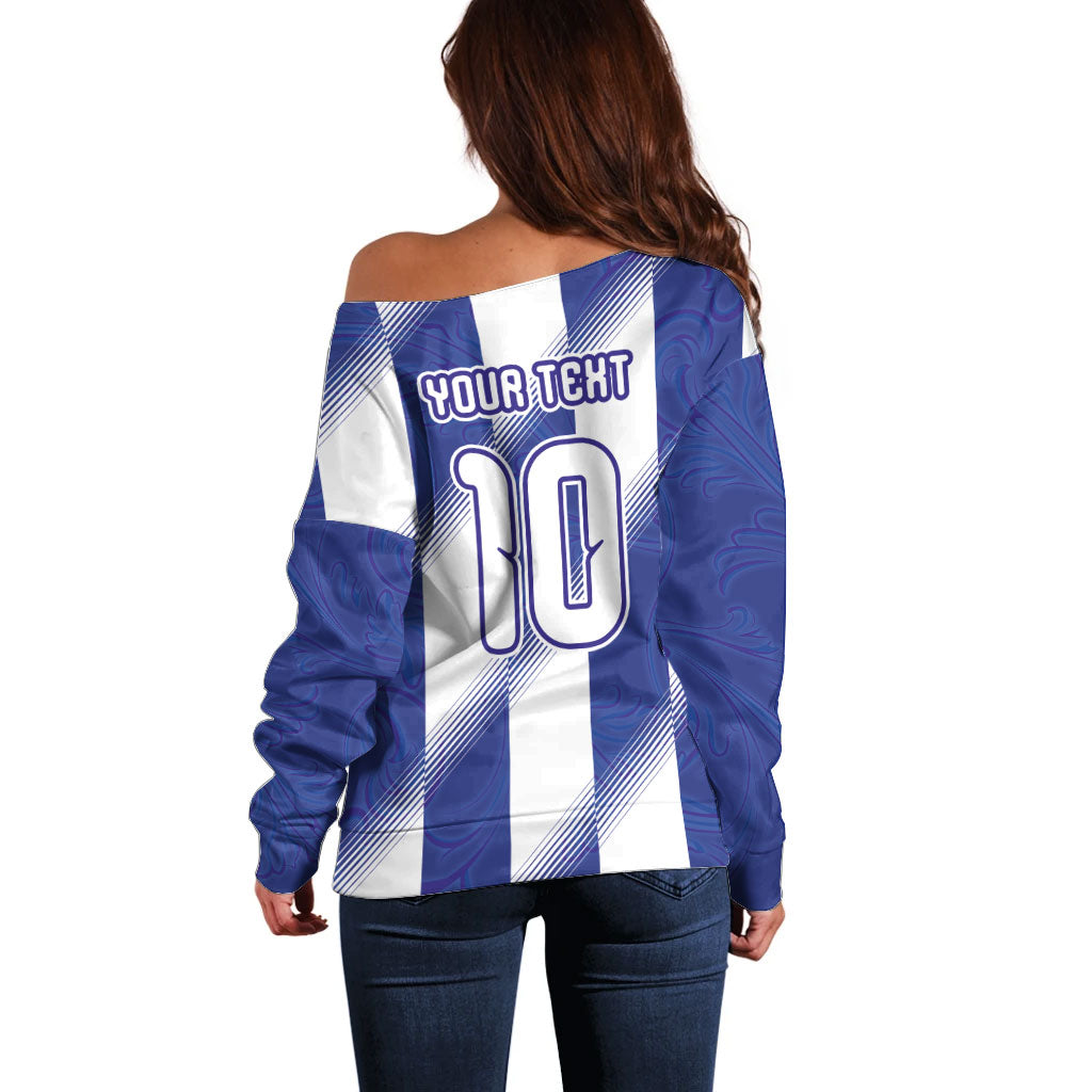 Argentinian Football Custom Off Shoulder Sweater Fileteado Art Style Albiceleste Vertical Stripe