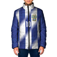 Argentinian Football Custom Padded Jacket Fileteado Art Style Albiceleste Vertical Stripe