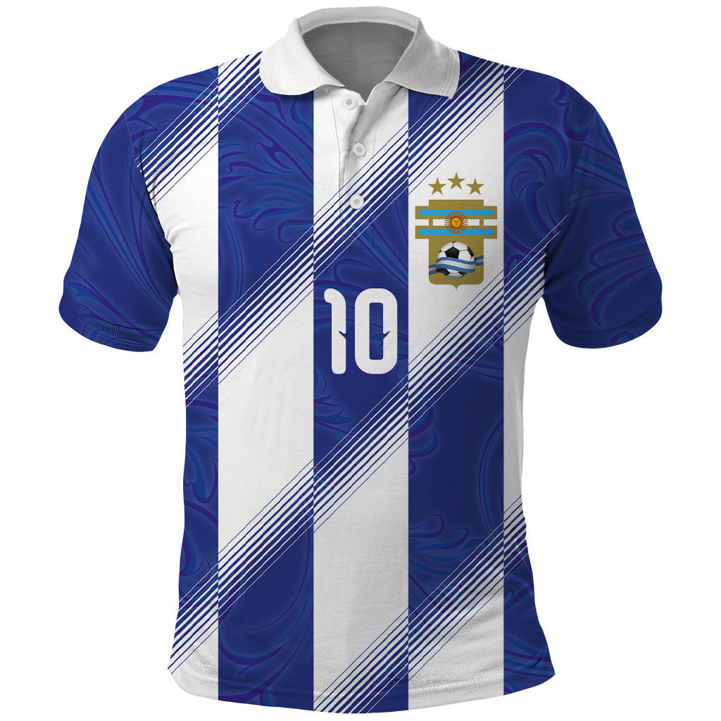 Argentinian Football Custom Polo Shirt Fileteado Art Style Albiceleste Vertical Stripe