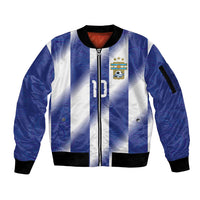 Argentinian Football Custom Sleeve Zip Bomber Jacket Fileteado Art Style Albiceleste Vertical Stripe