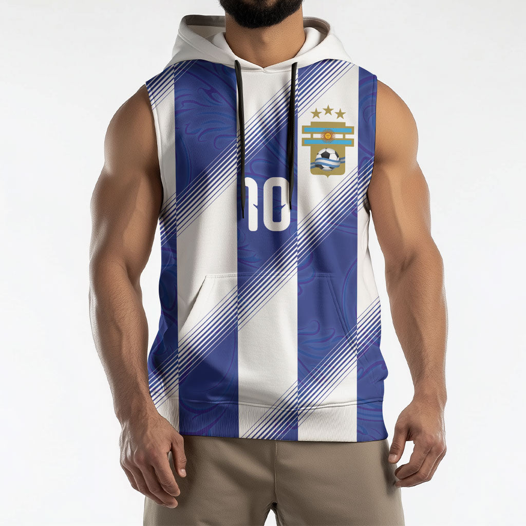 Argentinian Football Custom Sleeveless Hoodie Fileteado Art Style Albiceleste Vertical Stripe