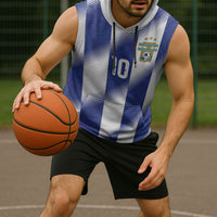 Argentinian Football Custom Sleeveless Hoodie Fileteado Art Style Albiceleste Vertical Stripe