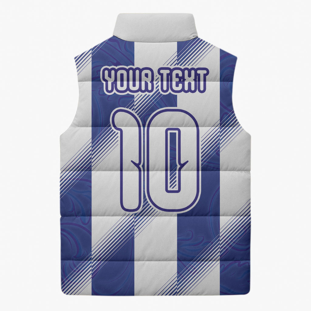 Argentinian Football Custom Sleeveless Puffer Jacket Fileteado Art Style Albiceleste Vertical Stripe