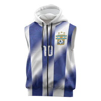 Argentinian Football Custom Sleeveless Zip Hoodie Fileteado Art Style Albiceleste Vertical Stripe