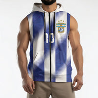 Argentinian Football Custom Sleeveless Zip Hoodie Fileteado Art Style Albiceleste Vertical Stripe