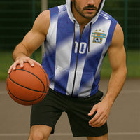 Argentinian Football Custom Sleeveless Zip Hoodie Fileteado Art Style Albiceleste Vertical Stripe