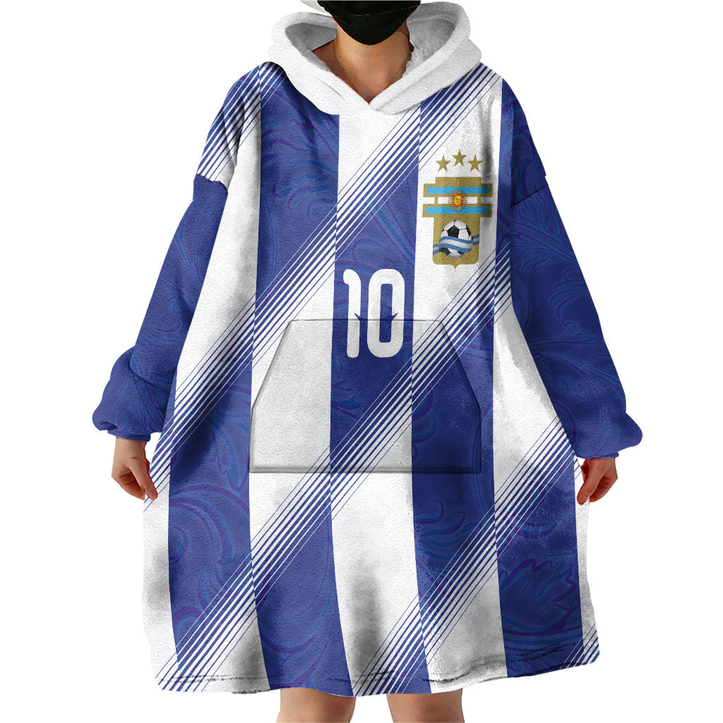 Argentinian Football Custom Wearable Blanket Hoodie Fileteado Art Style Albiceleste Vertical Stripe
