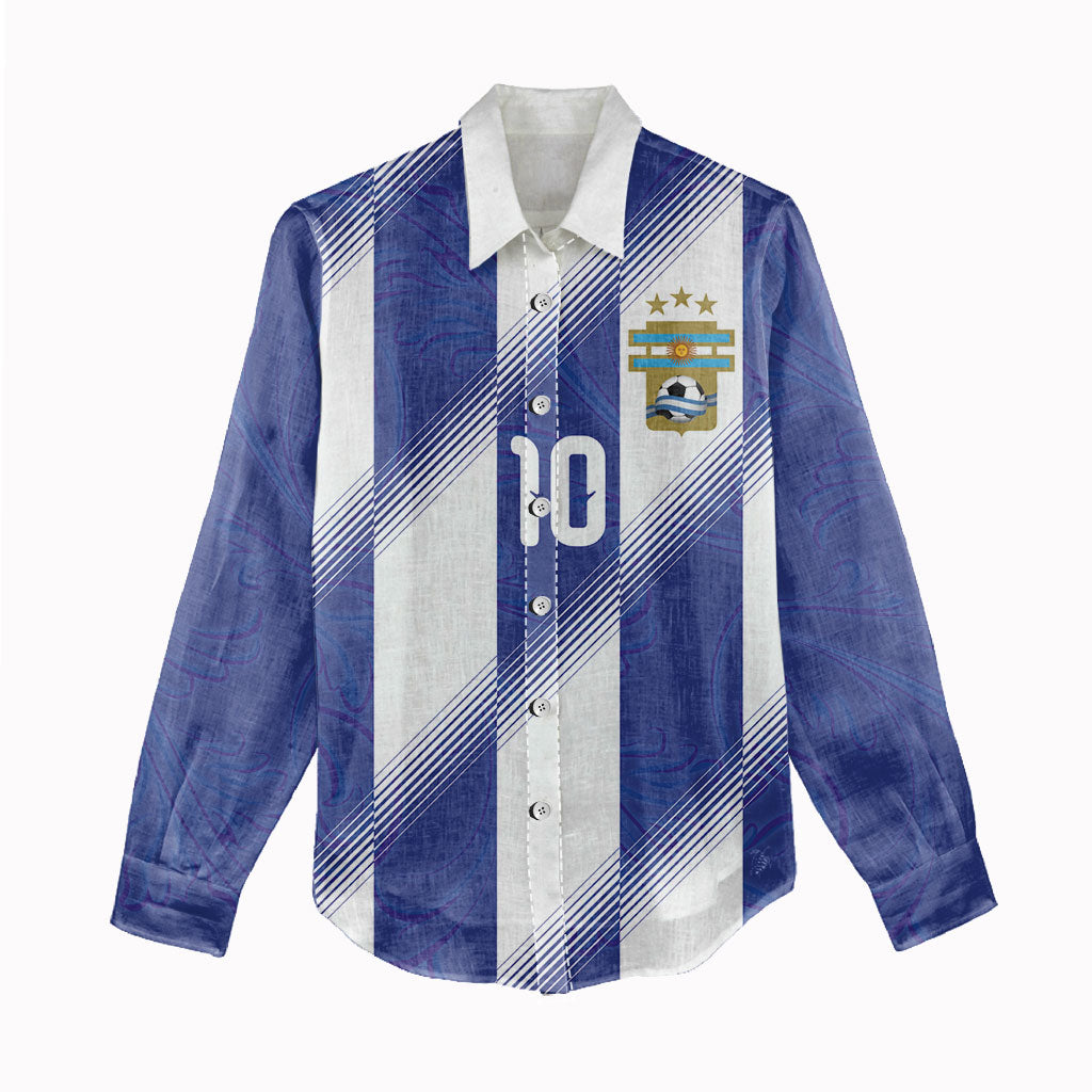 Argentinian Football Custom Women Casual Shirt Fileteado Art Style Albiceleste Vertical Stripe