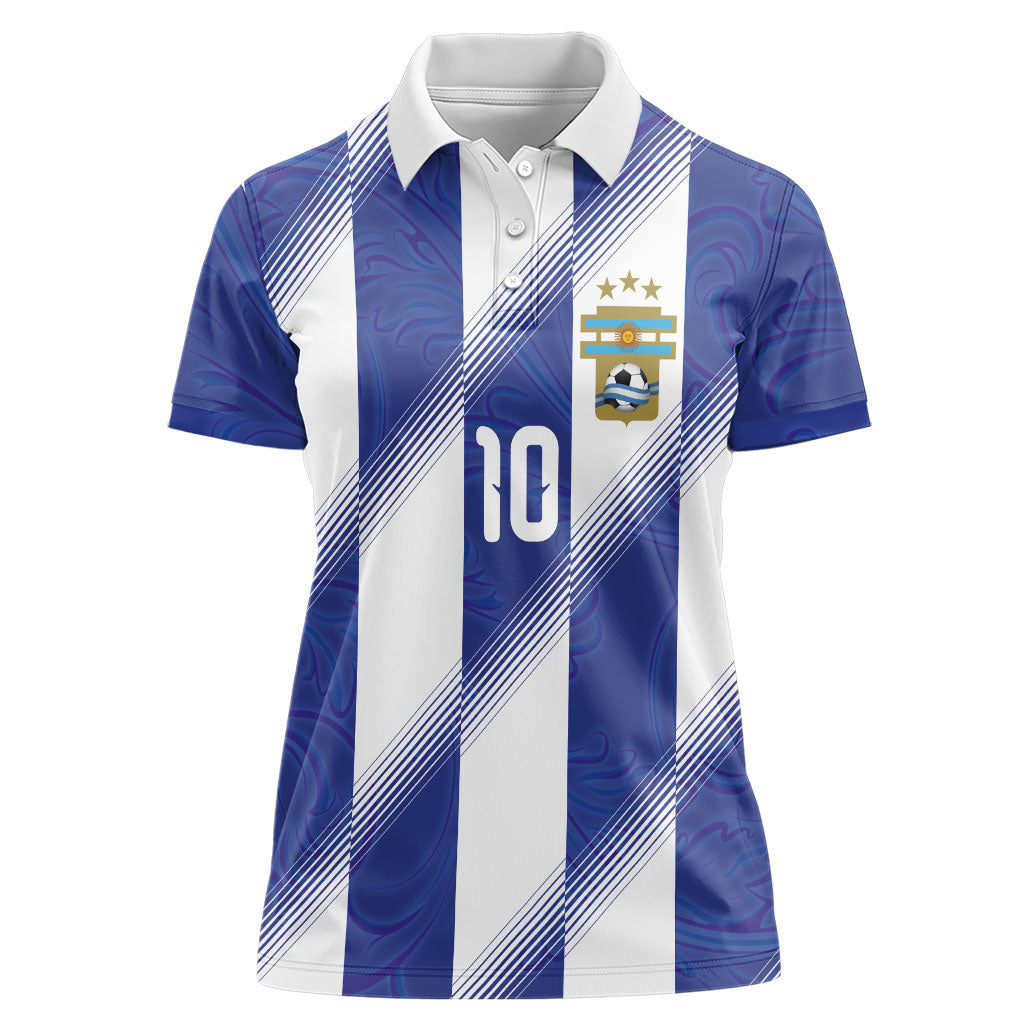 Argentinian Football Custom Women Polo Shirt Fileteado Art Style Albiceleste Vertical Stripe