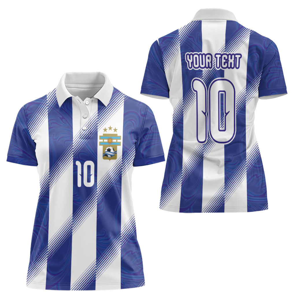 Argentinian Football Custom Women Polo Shirt Fileteado Art Style Albiceleste Vertical Stripe