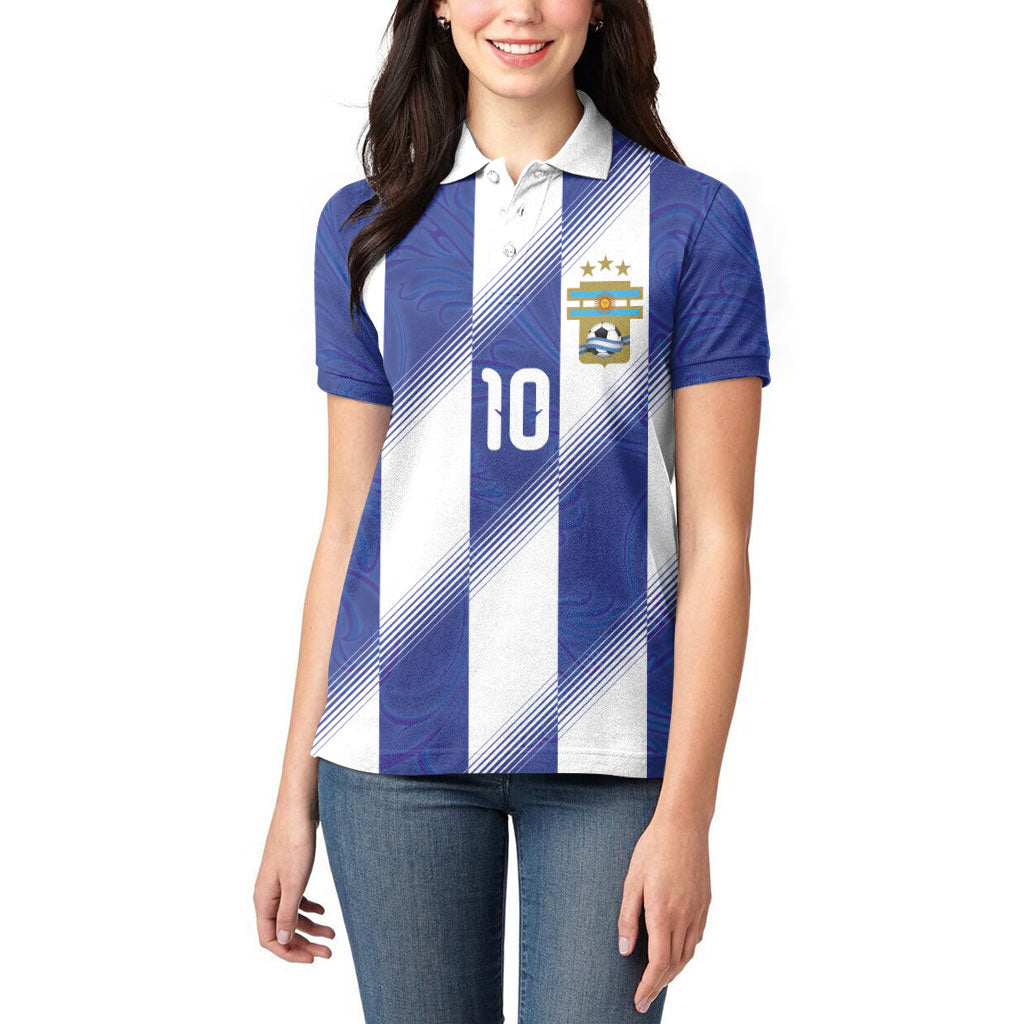 Argentinian Football Custom Women Polo Shirt Fileteado Art Style Albiceleste Vertical Stripe