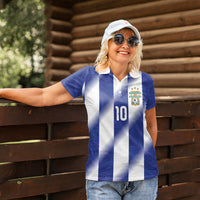 Argentinian Football Custom Women Polo Shirt Fileteado Art Style Albiceleste Vertical Stripe