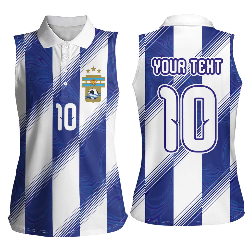 Argentinian Football Custom Women Sleeveless Polo Shirt Fileteado Art Style Albiceleste Vertical Stripe