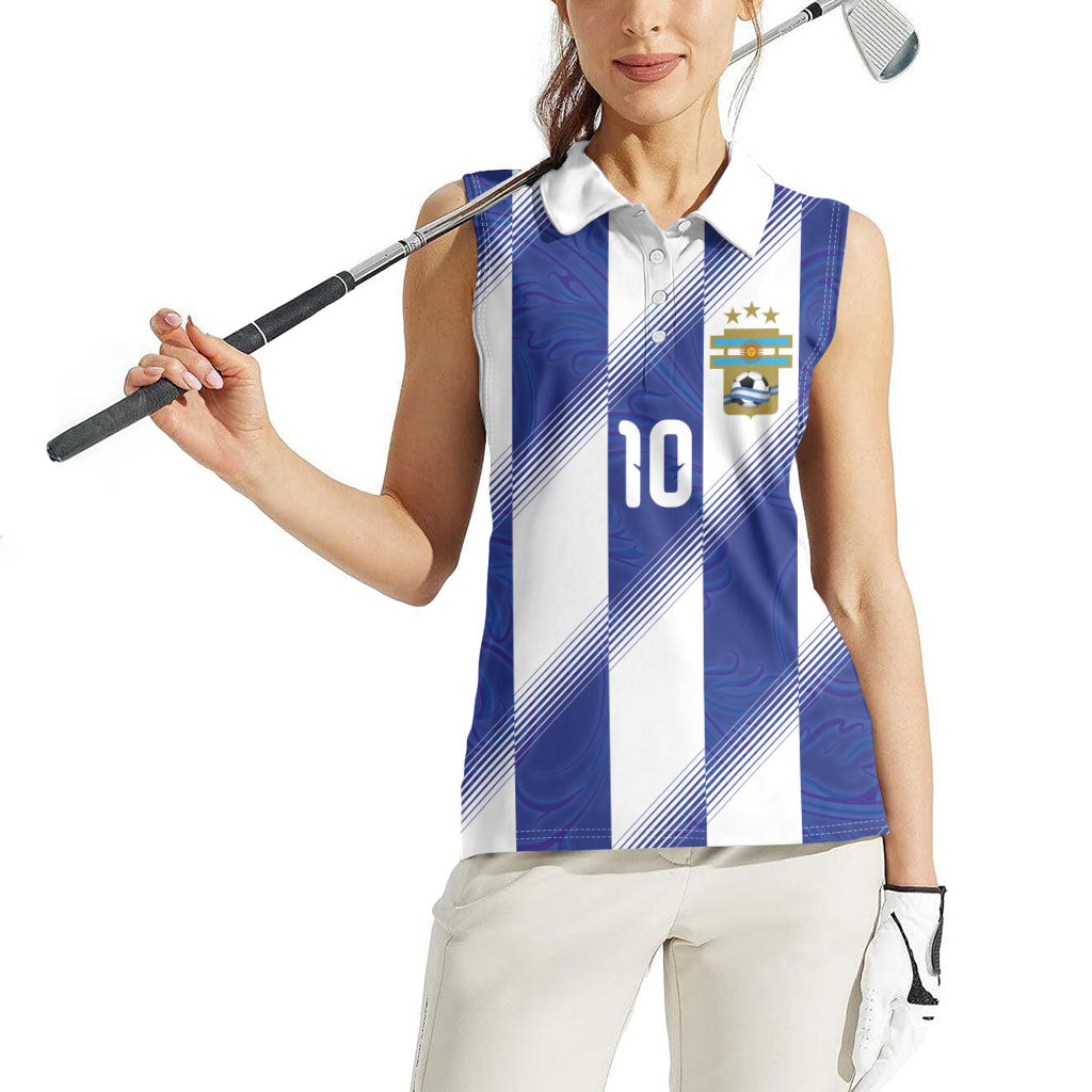Argentinian Football Custom Women Sleeveless Polo Shirt Fileteado Art Style Albiceleste Vertical Stripe