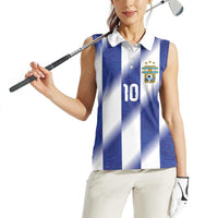 Argentinian Football Custom Women Sleeveless Polo Shirt Fileteado Art Style Albiceleste Vertical Stripe