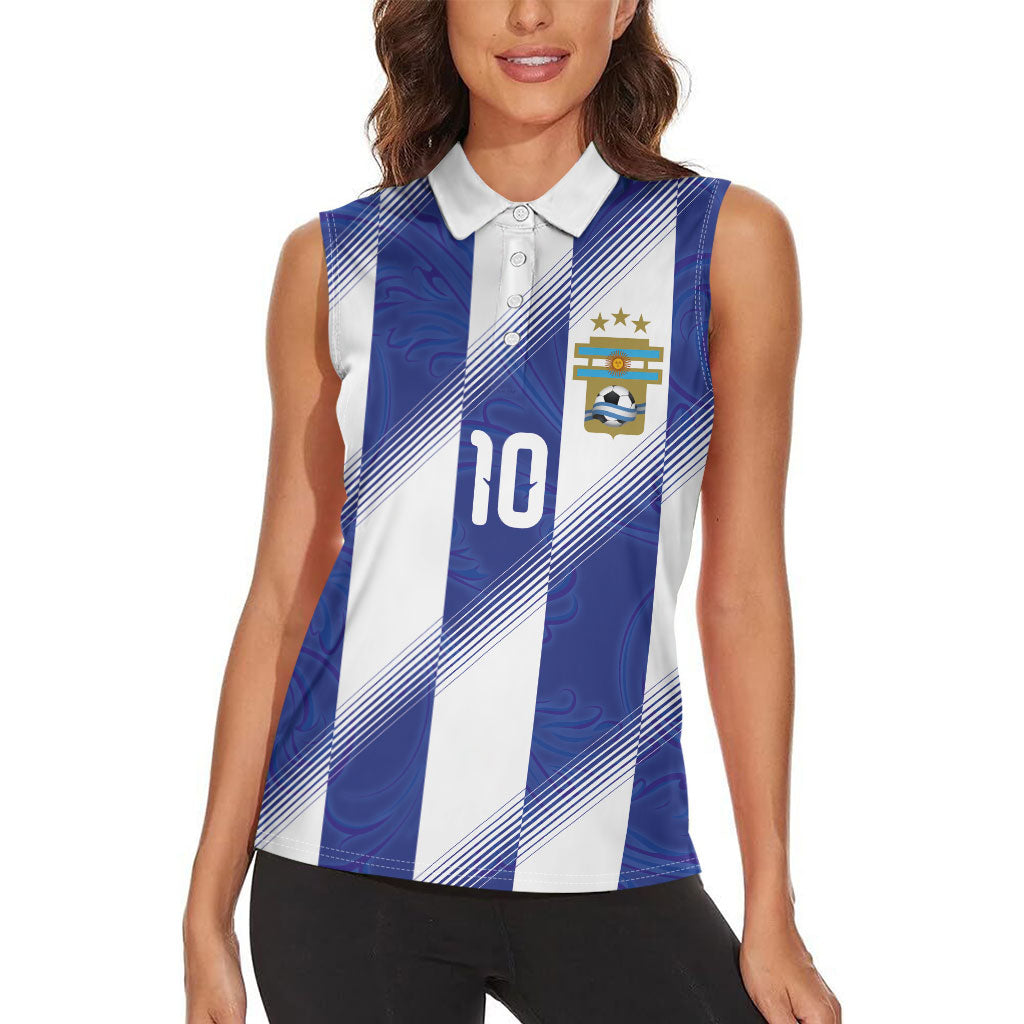 Argentinian Football Custom Women Sleeveless Polo Shirt Fileteado Art Style Albiceleste Vertical Stripe