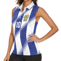 Argentinian Football Custom Women Sleeveless Polo Shirt Fileteado Art Style Albiceleste Vertical Stripe