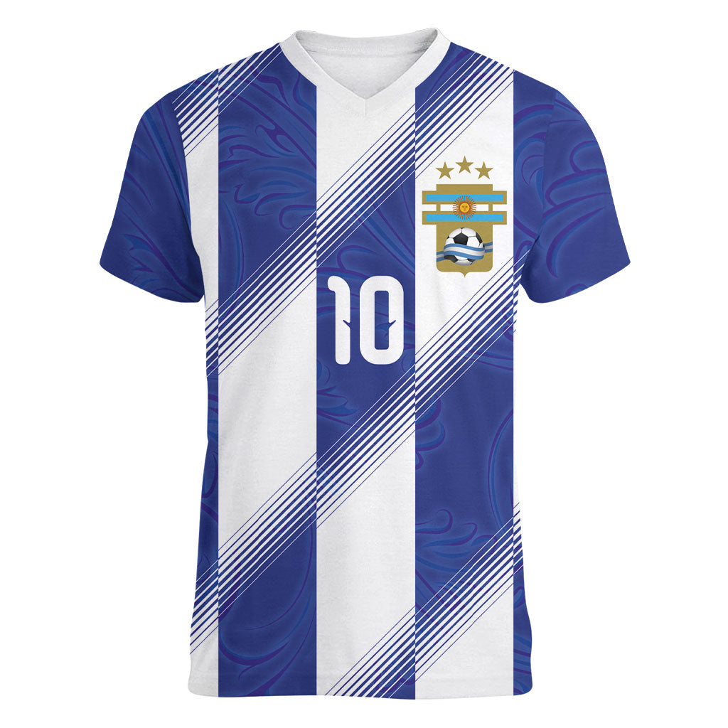 Argentinian Football Custom Women V-Neck T-Shirt Fileteado Art Style Albiceleste Vertical Stripe