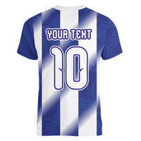 Argentinian Football Custom Women V-Neck T-Shirt Fileteado Art Style Albiceleste Vertical Stripe