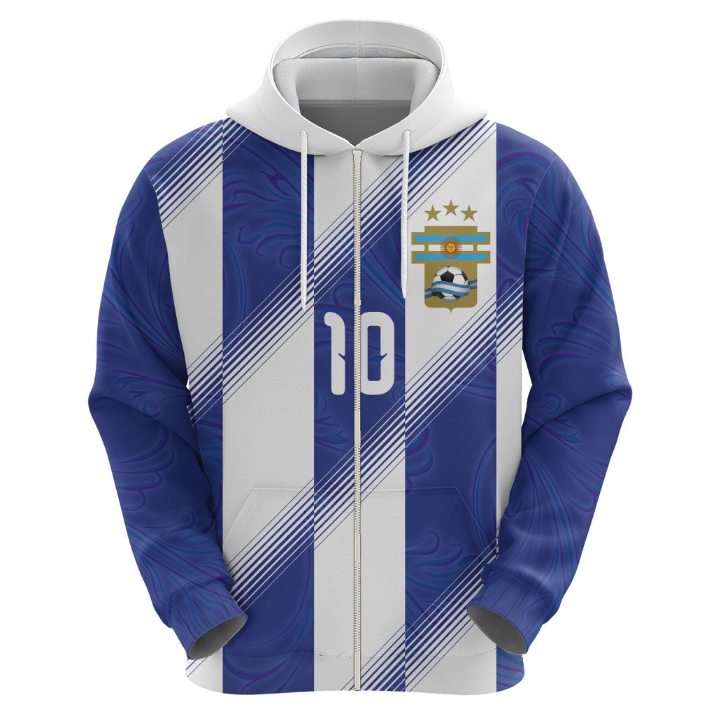 Argentinian Football Custom Zip Hoodie Fileteado Art Style Albiceleste Vertical Stripe