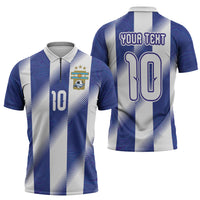 Argentinian Football Custom Zipper Polo Shirt Fileteado Art Style Albiceleste Vertical Stripe