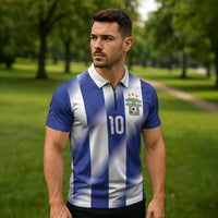 Argentinian Football Custom Zipper Polo Shirt Fileteado Art Style Albiceleste Vertical Stripe