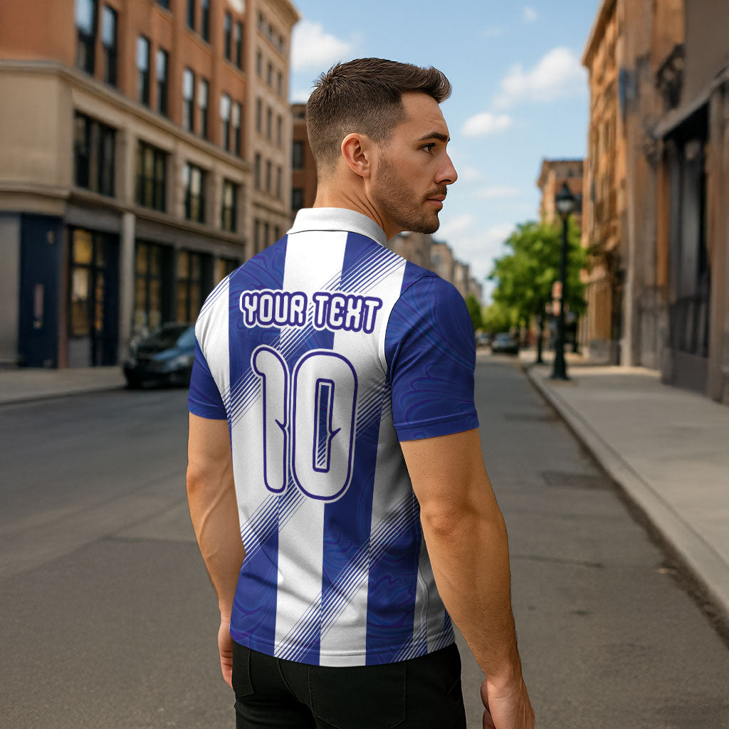 Argentinian Football Custom Zipper Polo Shirt Fileteado Art Style Albiceleste Vertical Stripe