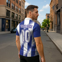 Argentinian Football Custom Zipper Polo Shirt Fileteado Art Style Albiceleste Vertical Stripe
