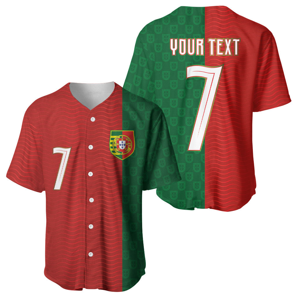 Portuguese Football Custom Baseball Jersey Wave Pattern Heritage Crest
