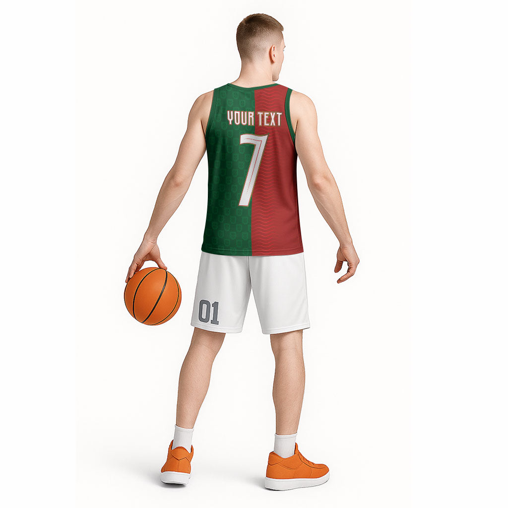 Portuguese Football Custom Basketball Jersey Wave Pattern Heritage Crest