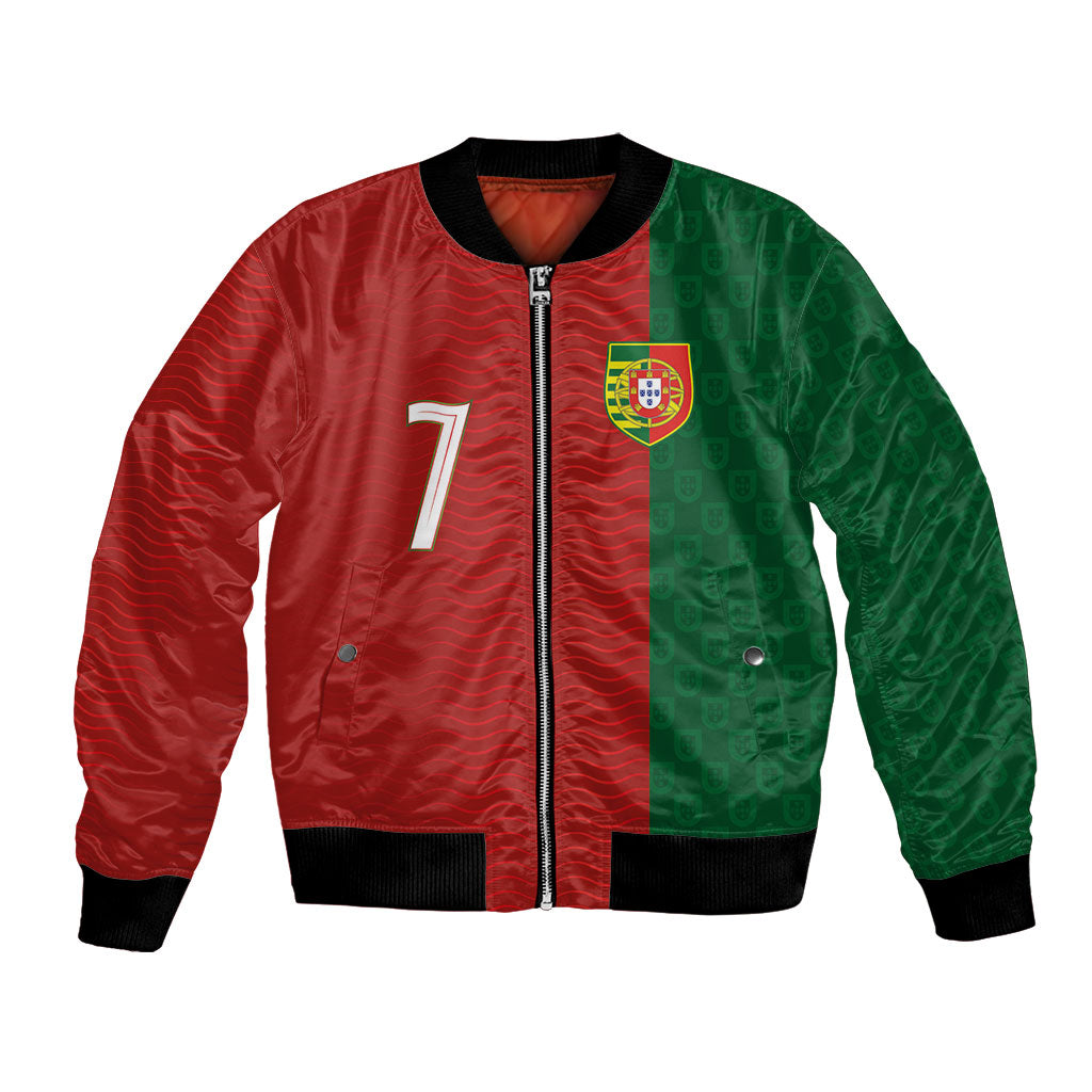 Portuguese Football Custom Bomber Jacket Wave Pattern Heritage Crest
