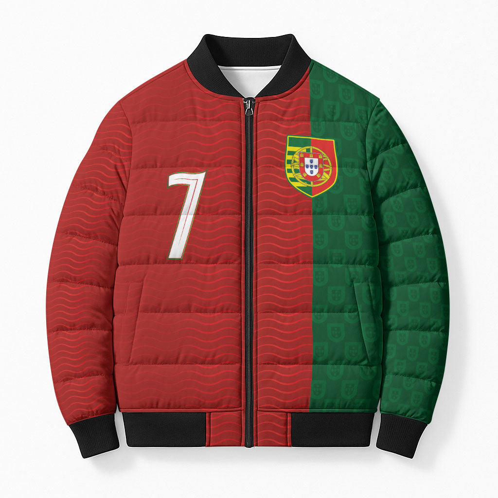 Portuguese Football Custom Bomber Puffer Jacket Wave Pattern Heritage Crest