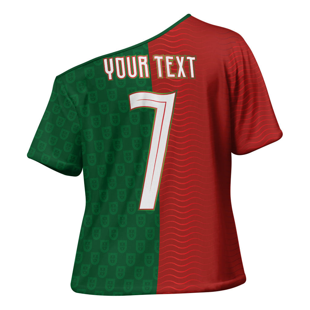 Portuguese Football Custom Cross Shoulder Shirt Wave Pattern Heritage Crest