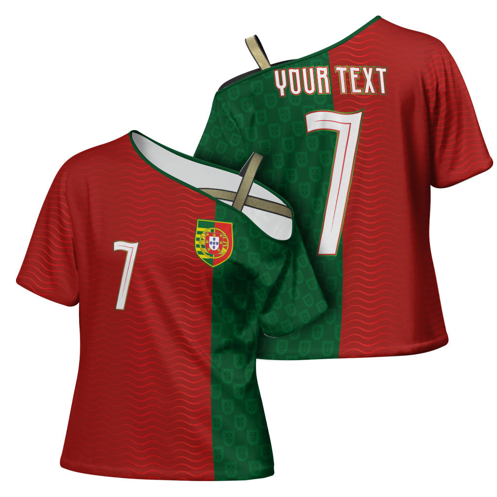 Portuguese Football Custom Cross Shoulder Shirt Wave Pattern Heritage Crest