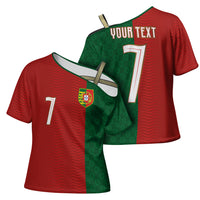 Portuguese Football Custom Cross Shoulder Shirt Wave Pattern Heritage Crest